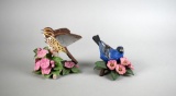 Two Lenox Porcelain Bird Figurines: Song Sparrow & Blue Grosbeak