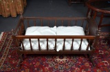Antique Spindle Baby Bassinet Rocker Crib with Two Pillows