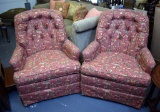 Pair of Rose Color Print Upholstered Armchairs