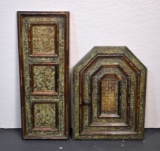 Two Matching Decorative Items: Wall Plaque and Wall Mirror Behind Door