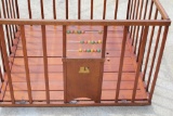 Antique Folding Baby Playpen with Stenciled Decoration and Beads