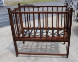 Antique Folding Baby Crib with Inlay Banding