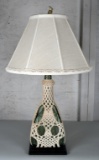 Green Glass Bottle in Macrame Suit Table Lamp with Canterbury Shade