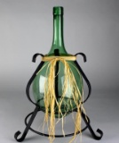 Green Glass Demijohn with Black Metal Stand