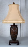 Bronze Finish Chinoiserie Table Lamp with Silk Shade