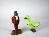 Two Whimsical Duck Figures of Wood or Ceramic