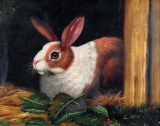 L. H. Ruey (XX-XXI) Painting of Rabbit, Oil on Canvas, Signed