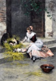 Daniel Hernandez (Peruvian, 1856-1932)  “Mes Chats” Hand Tinted Engraving