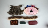 Lot of Vintage Accessory Pieces: Tie, Handkerchiefs, Fur Cuffs, Calling Card Case, & Others