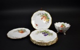 Five Antique “Tirschenreuth” Fruit Decorated Porcelain Plates & Shell-shaped Footed Bowl