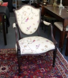 French Style Carved Armchair with Embroidered Bird and Vine Upholstery
