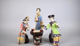 Lot of Four Chinese Shiwan Wucai Porcelain Ladies Figurines