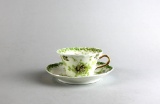 Antique Haviland & Co. Limoges Green Floral Sprays China Teacup & Saucer, France