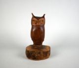 Primitive Folk Art Hand Carved Wooden Owl Figure