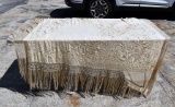 Antique 19th C. Chinese Silk Embroidered Reversible Shawl with Knotted Fringe, Appraisal