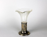 Etched Glass Vase in Silver Plate Stand