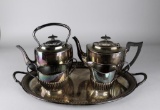 Antique Sheffield Silver Plate 5 Piece Tea Set, Gadroon Design, Ebony Handles