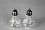 Pair of Vintage Sterling Silver Topped Glass Salt & Pepper Shakers