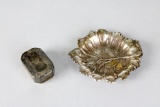 Two Silver Items: Antique Birmingham Sterling Snuff Box and Silver Plate Leaf Dish