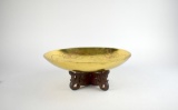 Chinese Solid Brass Bowl with Chased Dragon Design and Wood Stand