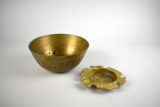 Lot of Two Korean Brass Items: Incised Bowl & Taurus Bull Ashtray
