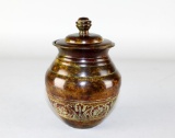 Antique Lidded Bronze Urn with Engraved Floral Design