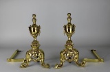 Vintage Pair of Brass Andirons, Polished and Lacquered