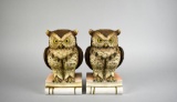 Pair of Great Horned Owls Perched on Books Figurines by Andrea of Sadek