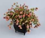 Faux Roses in Footed Bronze Finish Metal Planter
