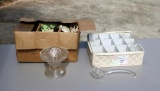 Vintage Clear Glass Partial Punch Ware Set: Stand, Glass Ladle, 22 Cups, & 24 Dessert Plates