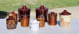 Lot of Vintage Food Crocks: Seven with Wire & Bails, Vermont Syrup Jug, & Other