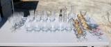 Large Lot of 44 Pieces Vintage Glassware: Stemware, Shakers, Decanter, & Plates