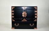 Black Lacquered and Brass Asian Style Cabinet with Seven Drawers