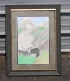 Framed Drawing of Hunting Scene