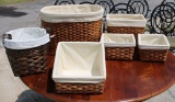 Lot of Six Split Wood Hamper Baskets with Fabric Liners