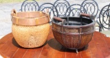 Two Oriental Woven & Wood Decorative Baskets