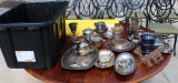 Large Lot of Silver Plate Wares & HDX Storage Crate