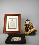 Lot of Three Christmas / Religious Items: Nativity Figures, Donkey at Manger, & H.S.Rice Sentiment