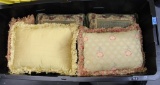 Collection of Ten Decorative Pillows and HDX Storage Crate