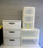 Three Stacks of Plastic Organizer Drawers
