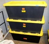 Three HDX 55 Gallon Tough Totes with Lids