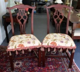 Pair of Chinese Chippendale Side Chairs with Embroidered Floral Upholstery