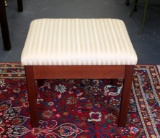 Mahogany Footstool with Neutral Striped Upholstery