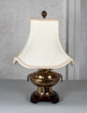 Chased Brass Finish Metal Table Lamp with Wooden Base, Canterbury Shade