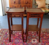 Matching Pair of Japanese Style Walnut Stands with Shelf