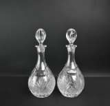 Two Fine Crystal Spirits Decanters with Silver Plate Labels