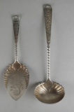Two Antique Rogers Smith & Co A1 Fancy Silver Plate Assyrian Head Serving Pieces: Ladle and Wedge