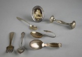 Lot of Vintage Sterling Silver Flatware, Oval Frame and Baby Rattle