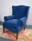 Fine Taylor King Royal Blue Wing Chair, Brass Nailhead Trim