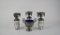 Lot of Three Mercury Glass Silver Floral Top Urns & Silver Plated Cobalt Glass Lined Candy Dish
